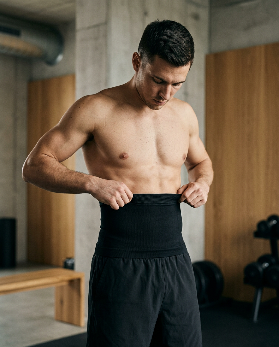 Man training while wearing the Lalevio belt