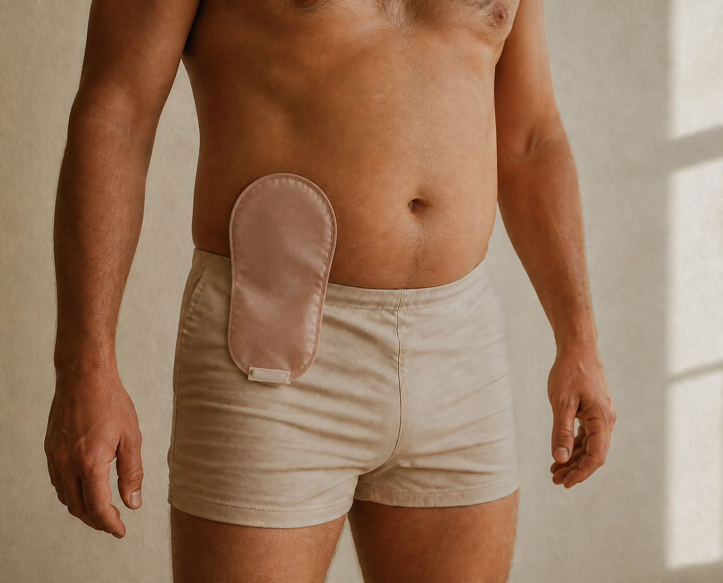 Bare abdomen with the appliance in place, before putting on the belt