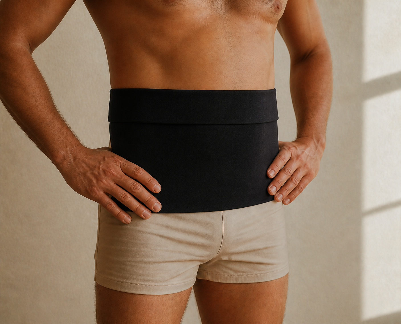 Black belt worn with the flap folded down, smooth and discreet